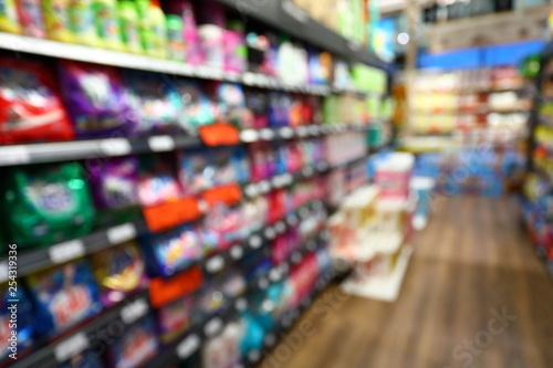 goods shelf in business supermarket  image blur background