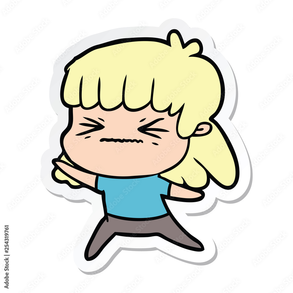sticker of a cartoon angry girl sticker of a cartoon angry girl