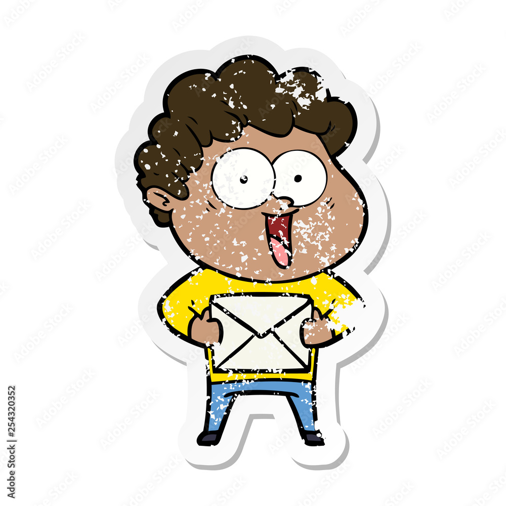 distressed sticker of a cartoon happy man distressed sticker of a cartoon happy man