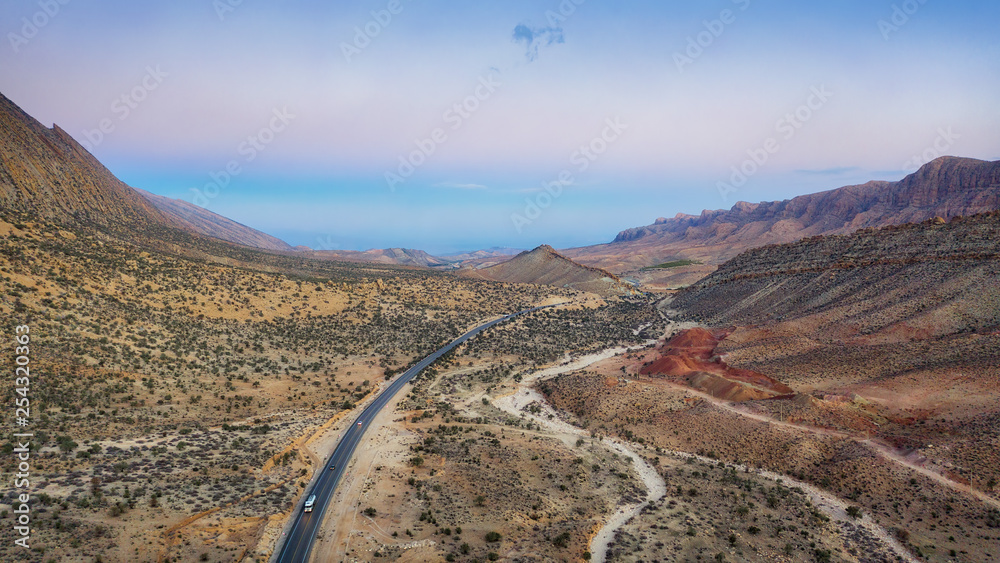 Road through the Zagros Mountains in South Iran taken in January 2019 taken in hdr