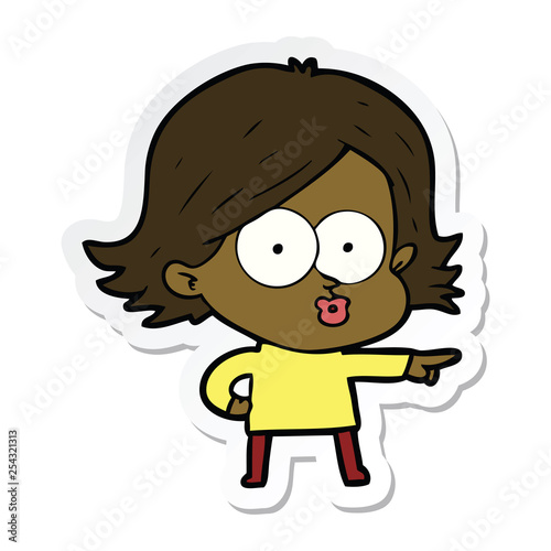sticker of a cartoon girl pouting