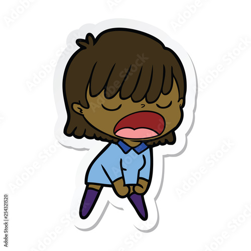 sticker of a cartoon woman talking loudly