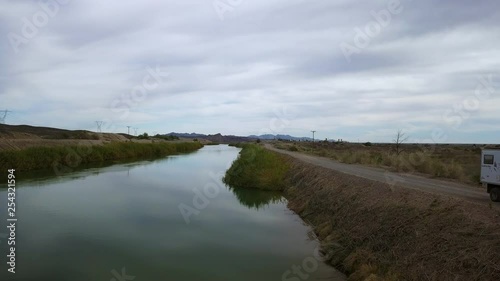 Aerial view, RV vehicle departing near the all American Canal.