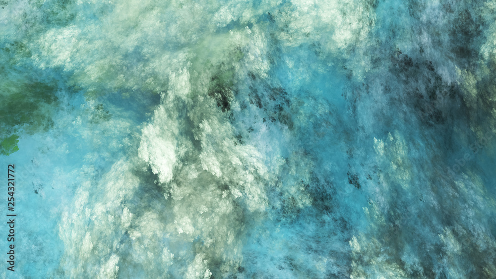 Abstract surreal blue and green clouds. Expressive brush strokes. Fractal background. 3d rendering.