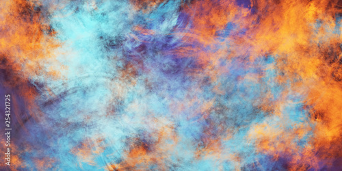 Abstract blue and orange fantastic clouds. Colorful fractal background. Digital art. 3d rendering. © Klavdiya Krinichnaya