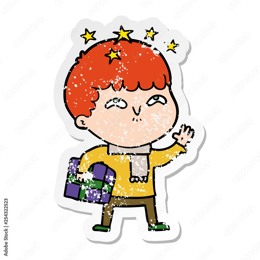 distressed sticker of a cartoon amazed boy distressed sticker of a cartoon amazed boy
