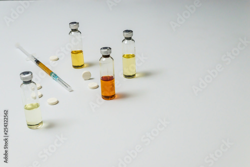 Medical ampoules, infusion and syringe with injection