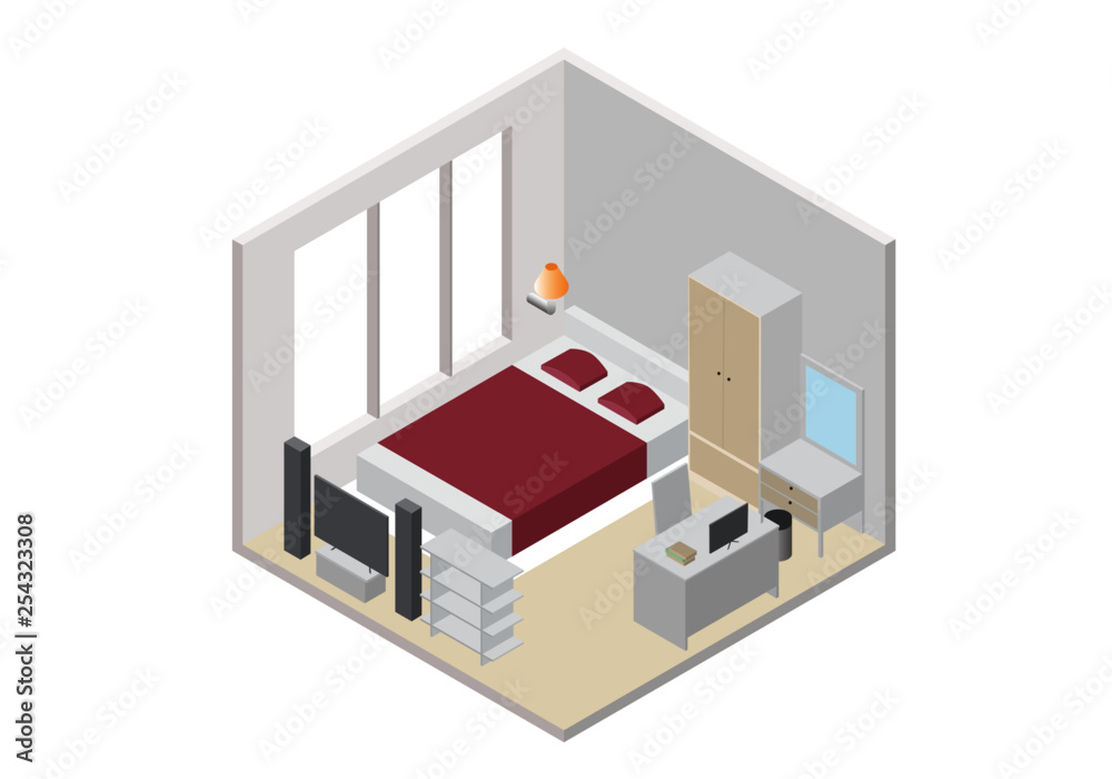 isometric bedroom icon
