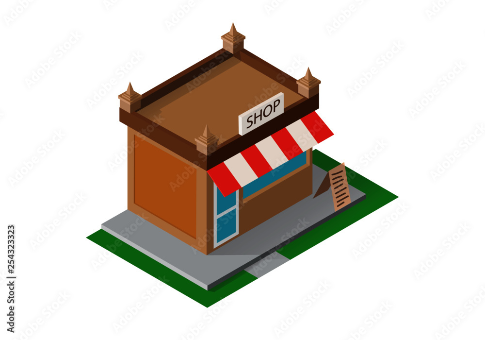 isometric shop building isolated on white background isometric shop building isolated on white background