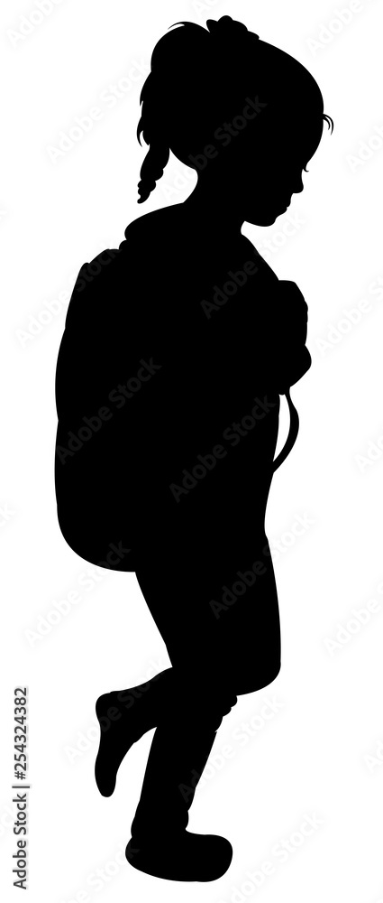 school girl with bag, silhouette vector