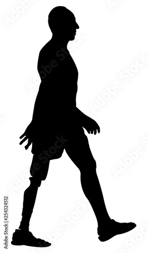 a handicapped man walking, silhouette vector