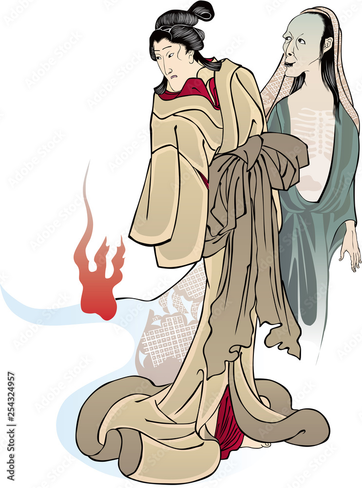 昔ばなしの戯猫又年とへて古寺に怪をなす図 女性とおばけ 昔ばなしの戯猫又年とへて古寺に怪をなす図 女性とおばけ