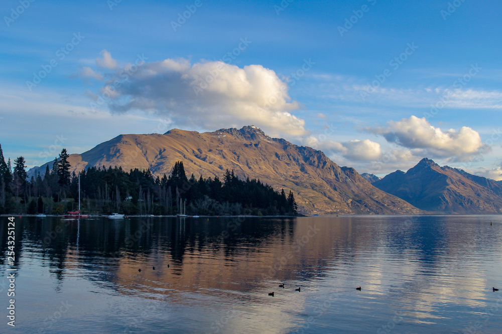 lake and mountains queenstown south island new zealand