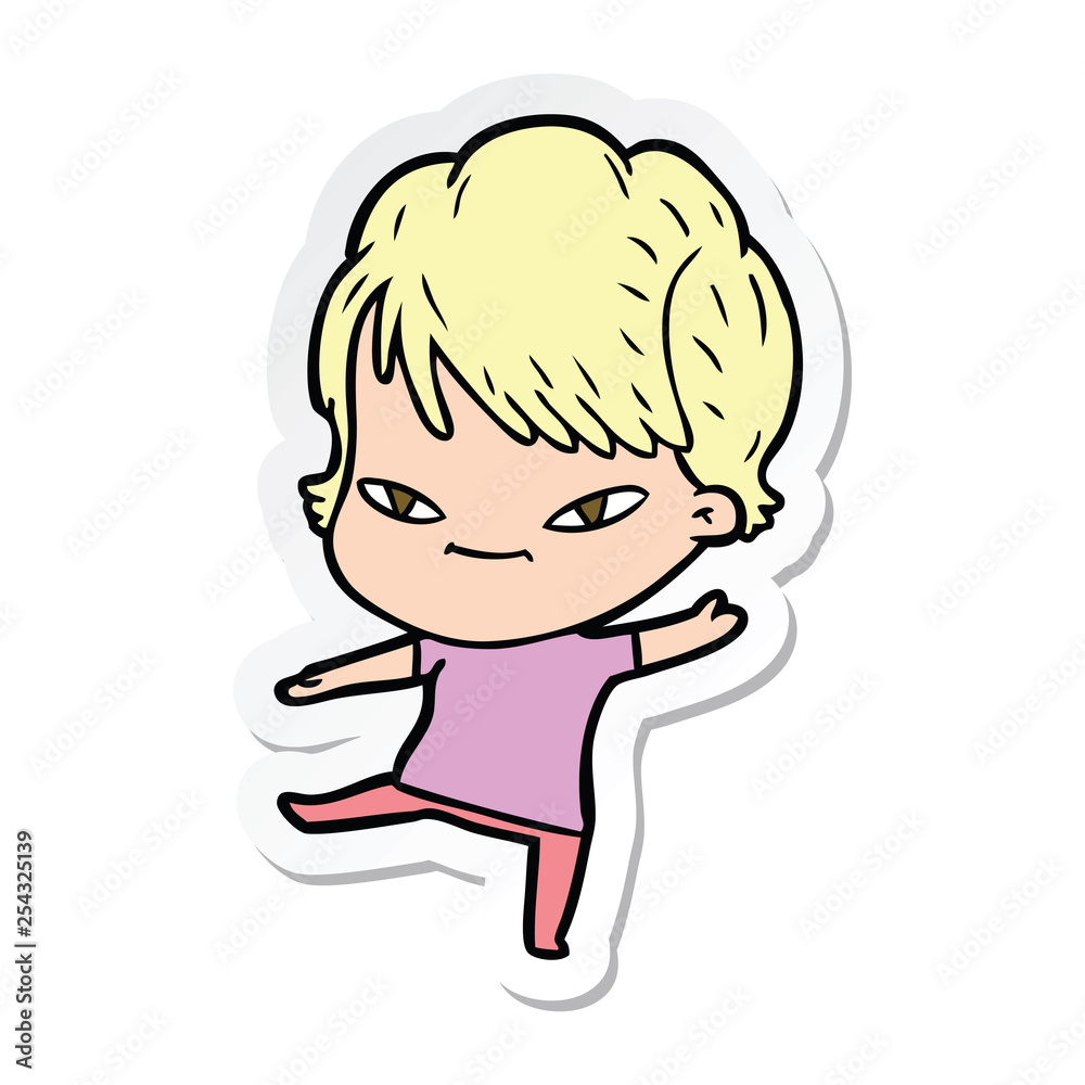 sticker of a cartoon happy woman sticker of a cartoon happy woman