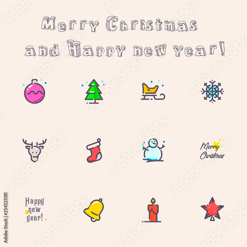 Illustration and icons for the celebration of Christmas and New Year