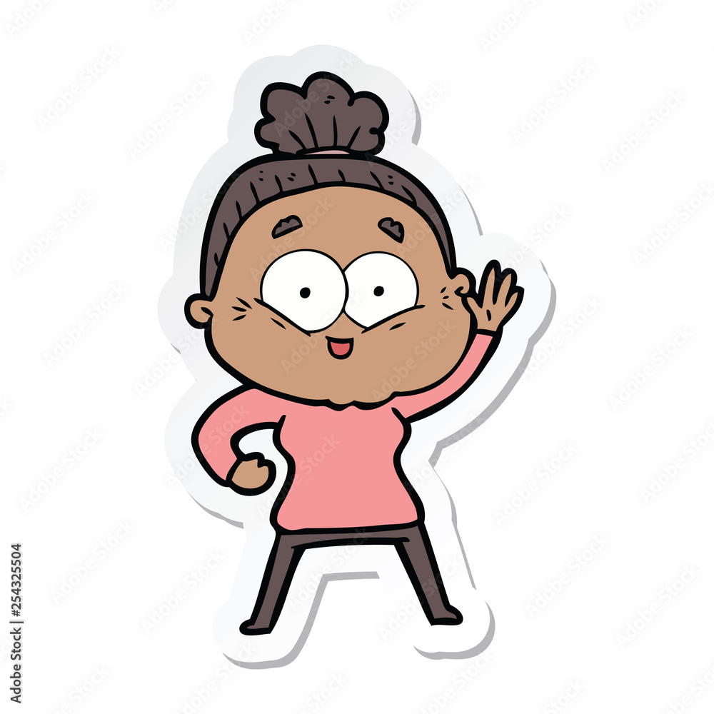 sticker of a cartoon happy old woman