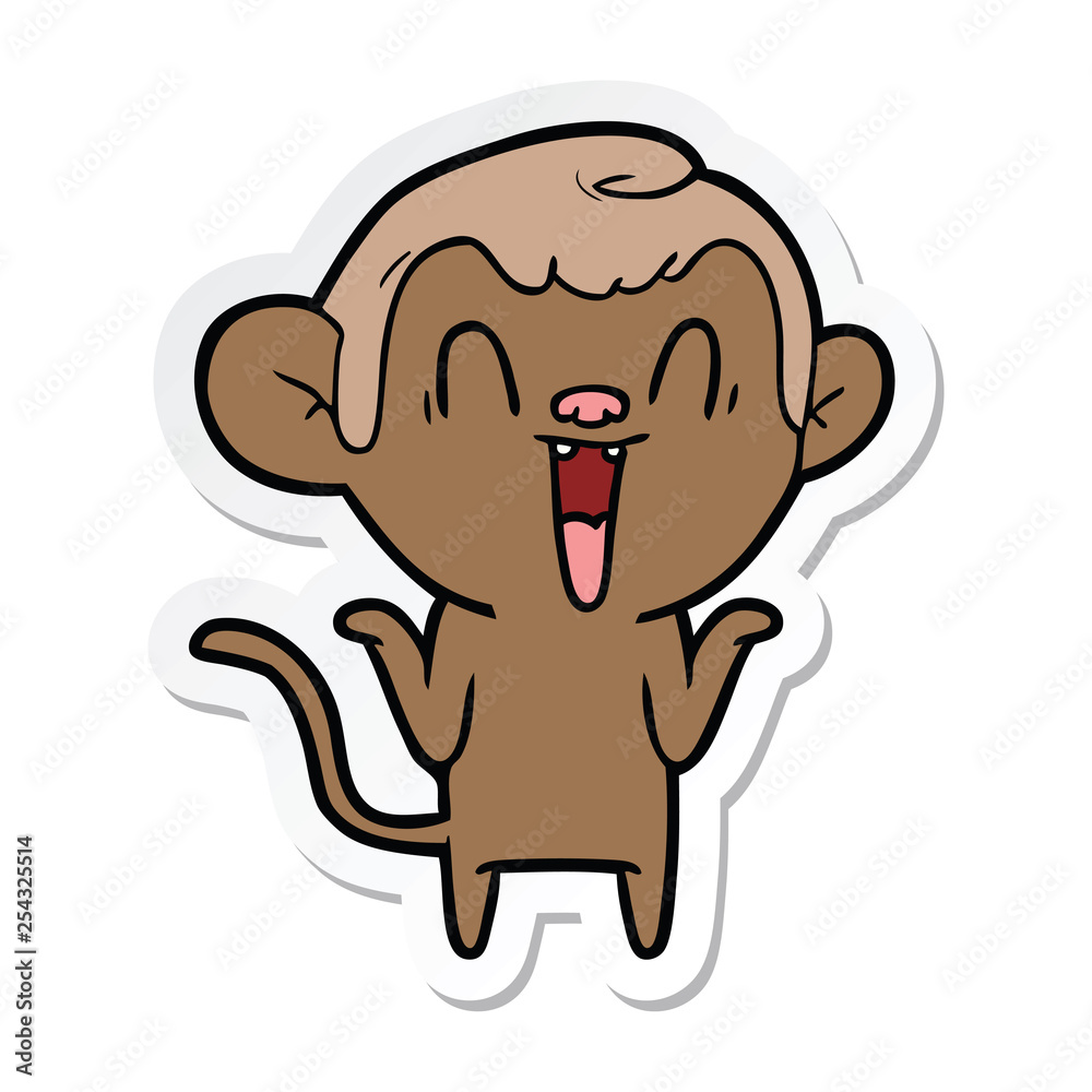 Fototapeta premium sticker of a cartoon laughing monkey