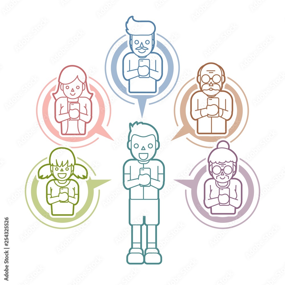 Little boy chat online with his family by smart phone cartoon graphic vector Little boy chat online with his family by smart phone cartoon graphic vector