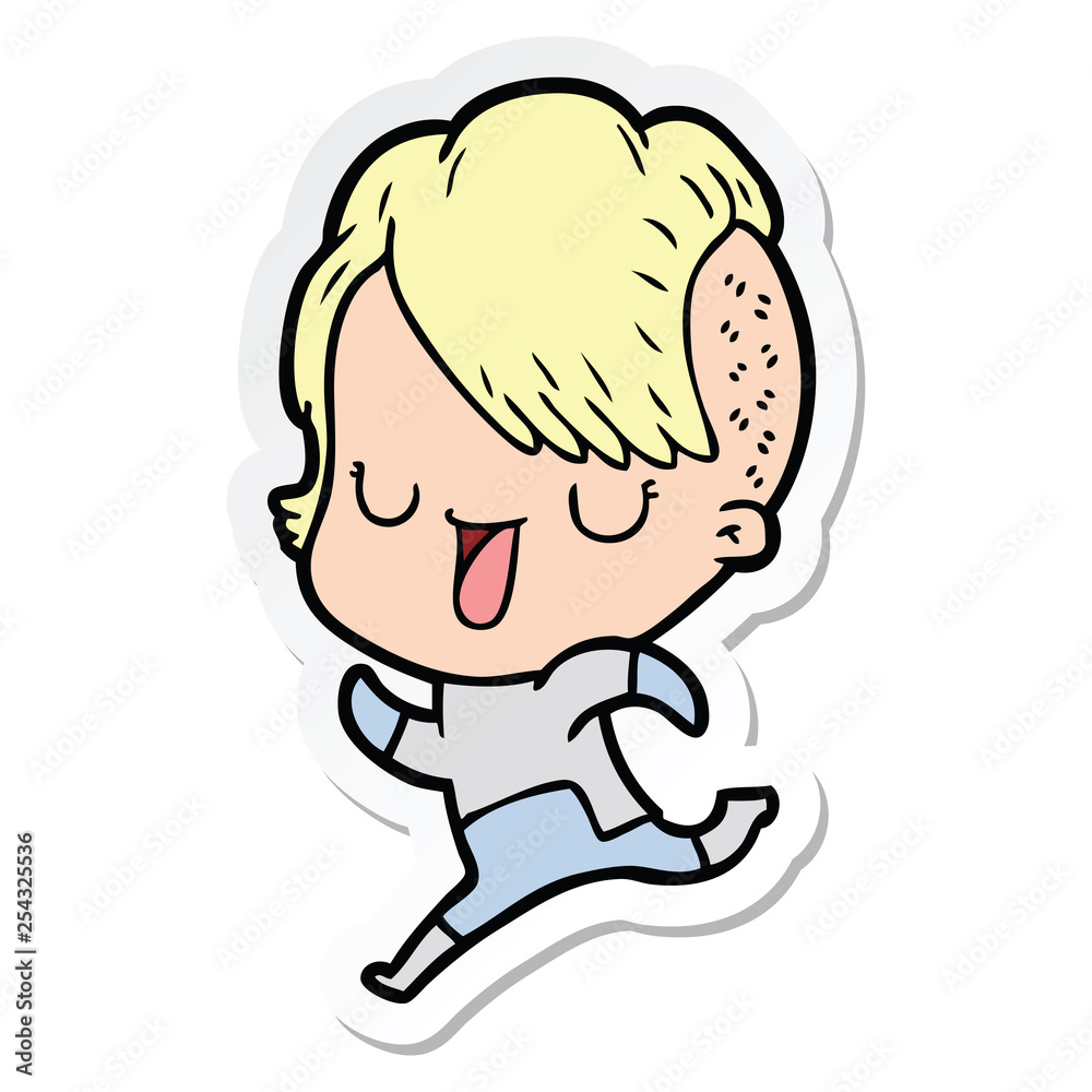 sticker of a cute cartoon girl with hipster haircut sticker of a cute cartoon girl with hipster haircut