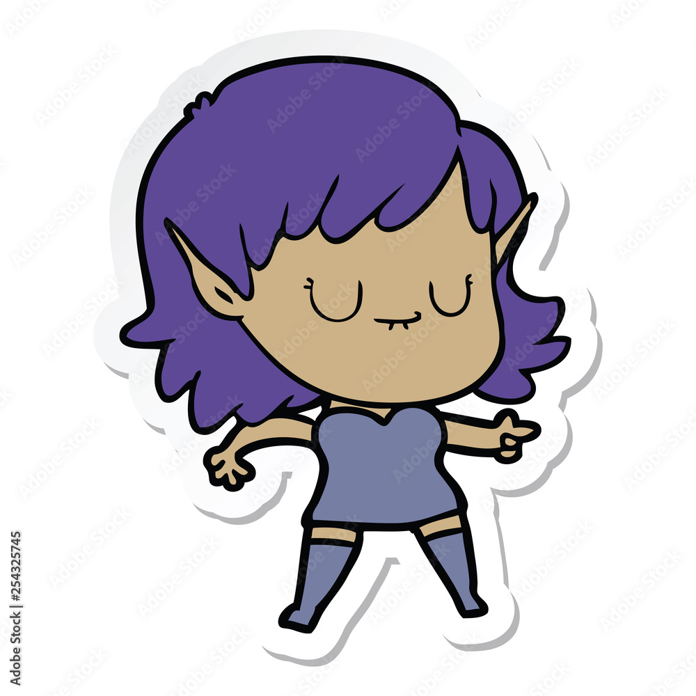 sticker of a happy cartoon elf girl sticker of a happy cartoon elf girl