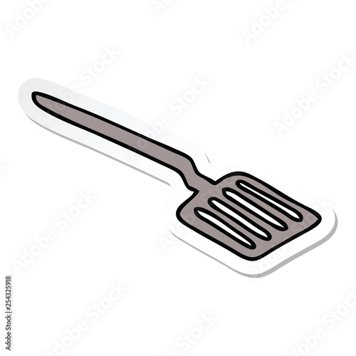 sticker of a quirky hand drawn cartoon spatula