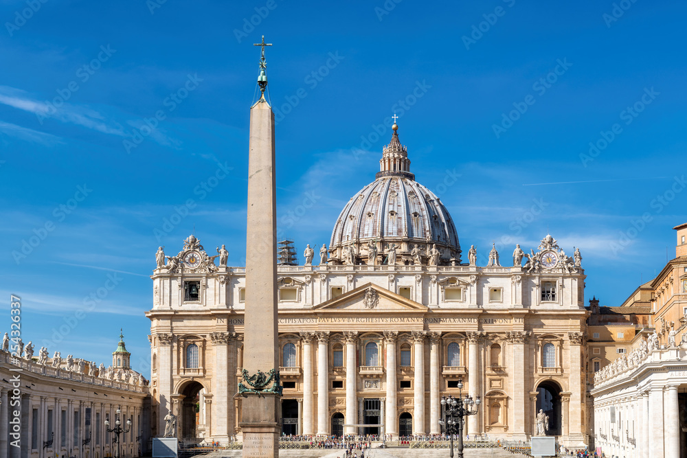 St. Peters basilica from St. Peter's square in Vatican City, Vatican.