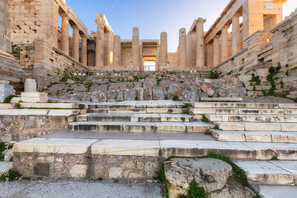 Stairs in front of the Athenian Acropolis Propylaea serves as the