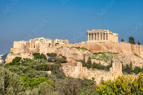 The Acropolis of Athens, at sunny day, with the Parthenon Temple, Athens, Greece.