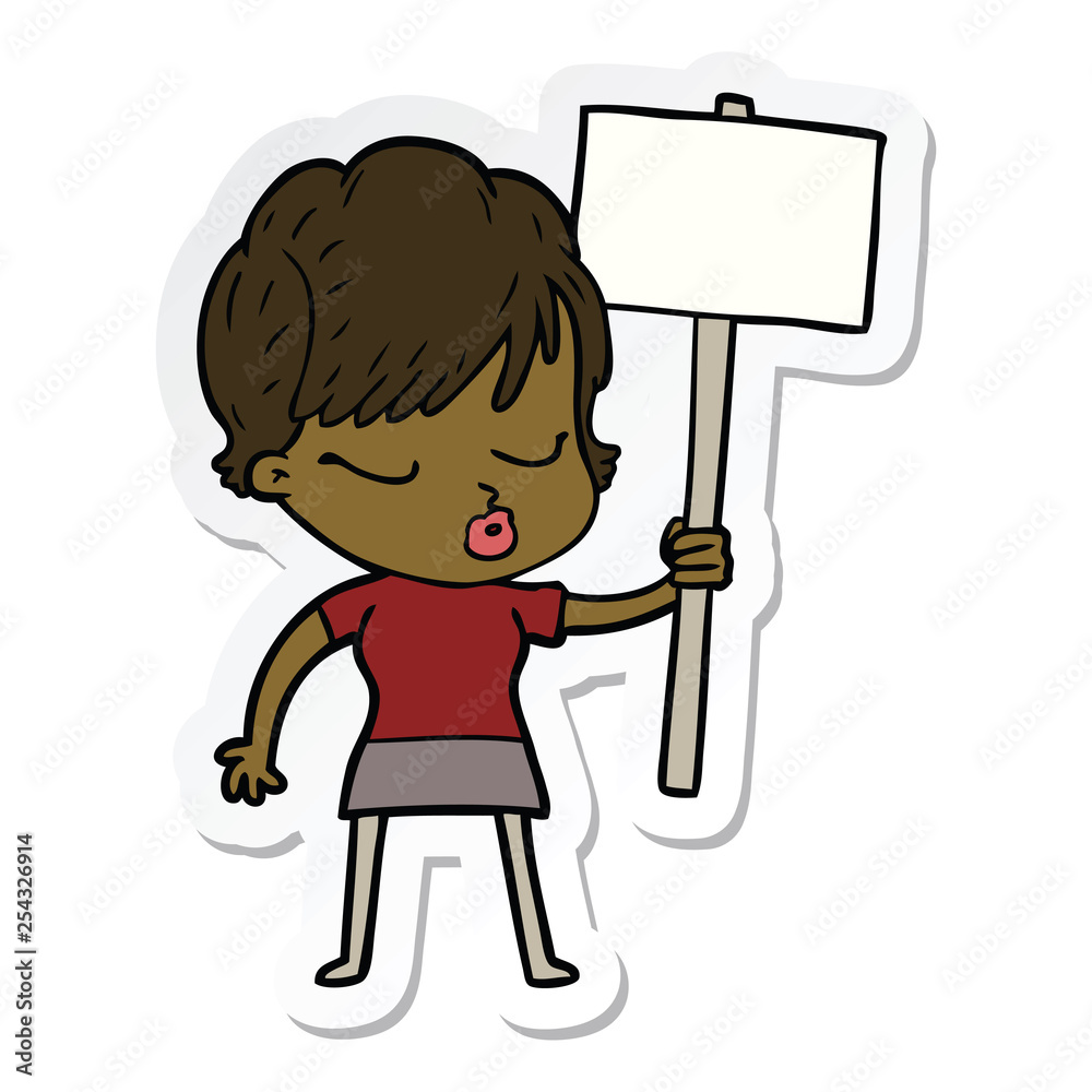 sticker of a cartoon woman with eyes shut sticker of a cartoon woman with eyes shut