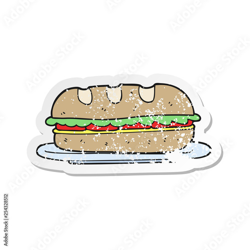 retro distressed sticker of a cartoon sub sandwich