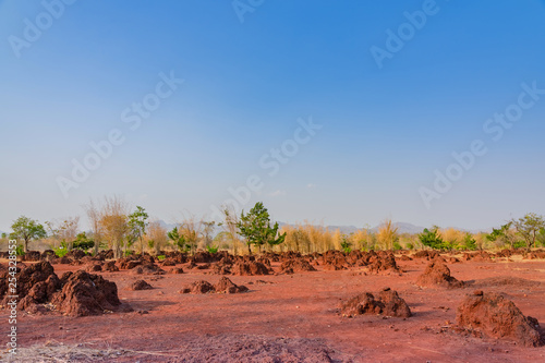 Scenery of Red ground in iron ore in Kanchanaburi Thailand.