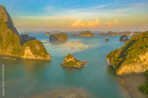 aerial photography Baan Hinrom island in the middle of Samed Nangshe archipelago in Phang Nga Thailand