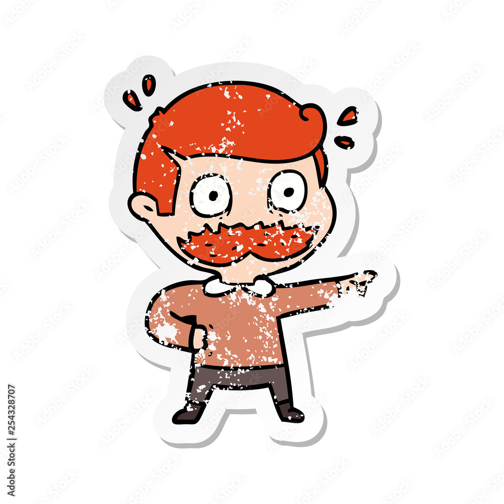 distressed sticker of a cartoon man with mustache shocked distressed sticker of a cartoon man with mustache shocked