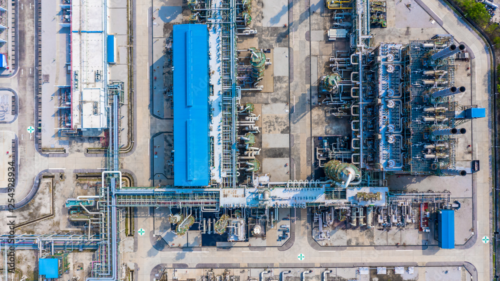 Polyethylene plant in the industrial park, Aerial view polyethylene industry.