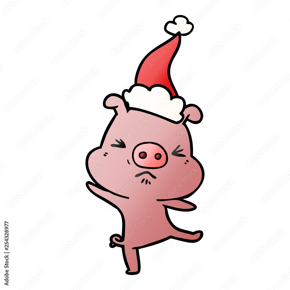 gradient cartoon of a furious pig wearing santa hat gradient cartoon of a furious pig wearing santa hat
