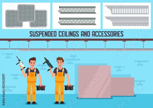 Suspended Ceiling Materials Flat Vector Ad Banner