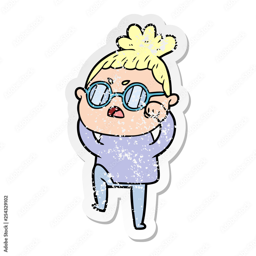 distressed sticker of a cartoon annoyed woman distressed sticker of a cartoon annoyed woman