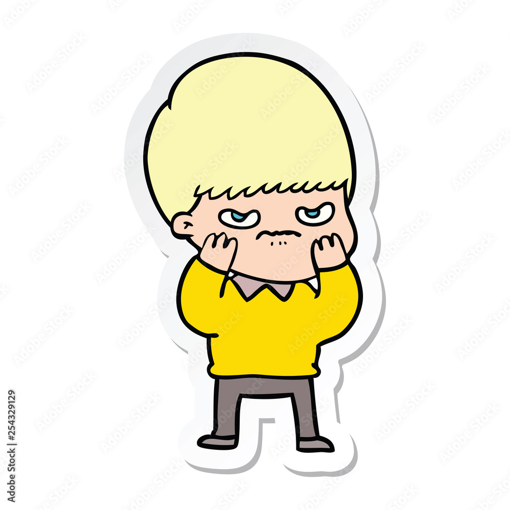 sticker of a annoyed cartoon boy