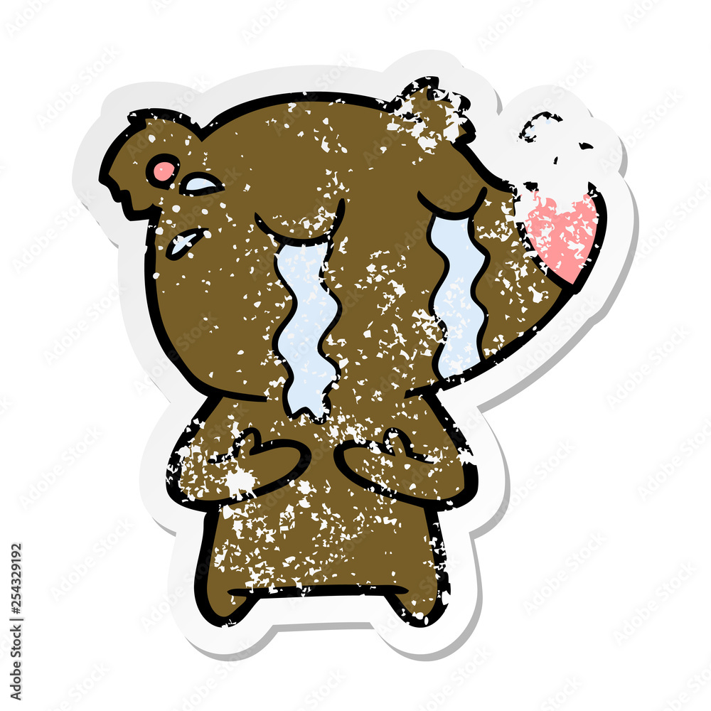 distressed sticker of a cartoon crying bear distressed sticker of a cartoon crying bear