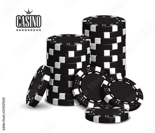 Casino advertising with a set of playing chips on a white background.  3D vector. High detailed realistic illustration.