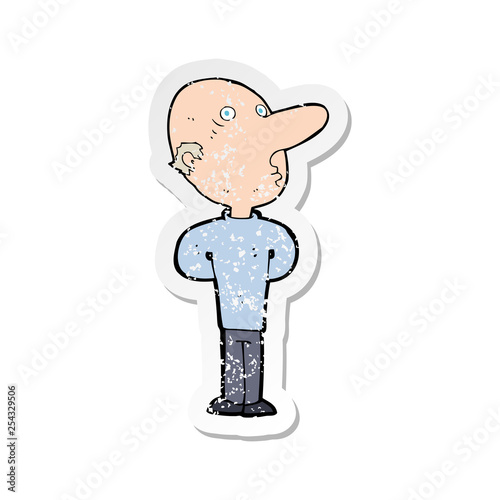 retro distressed sticker of a cartoon balding man