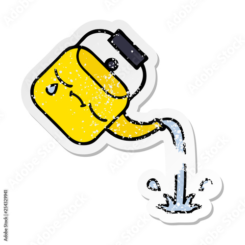 distressed sticker of a cute cartoon pouring kettle