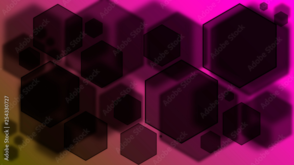 Abstract black geometric shapes on the pink background. Hexagons texture Abstract black geometric shapes on the pink background. Hexagons texture
