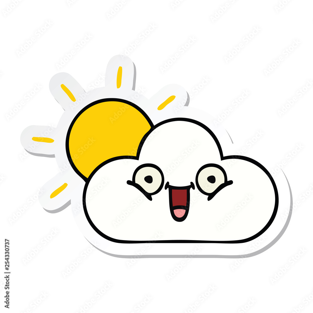 sticker of a cute cartoon sunshine and cloud sticker of a cute cartoon sunshine and cloud
