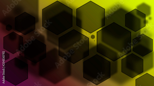 Abstract black hexagons on the colorful background. Art illustration. Geometric bikeh backdrop