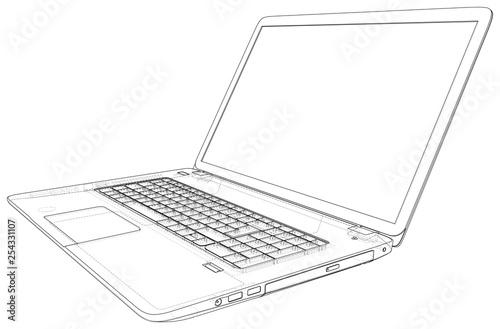 Vector outline of laptop computer. Created illustration of 3d