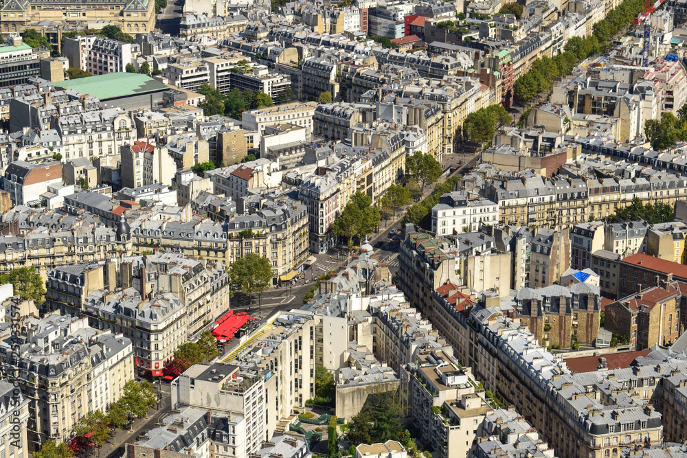 Aerial View of Residential Buildings Rooftops in Paris