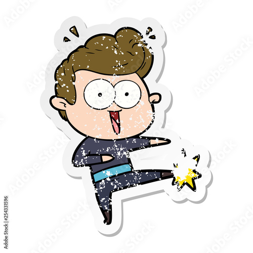 distressed sticker of a cartoon man kung fu kicking