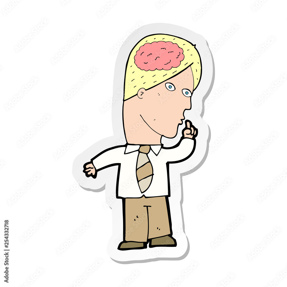 sticker of a cartoon businessman with huge brain