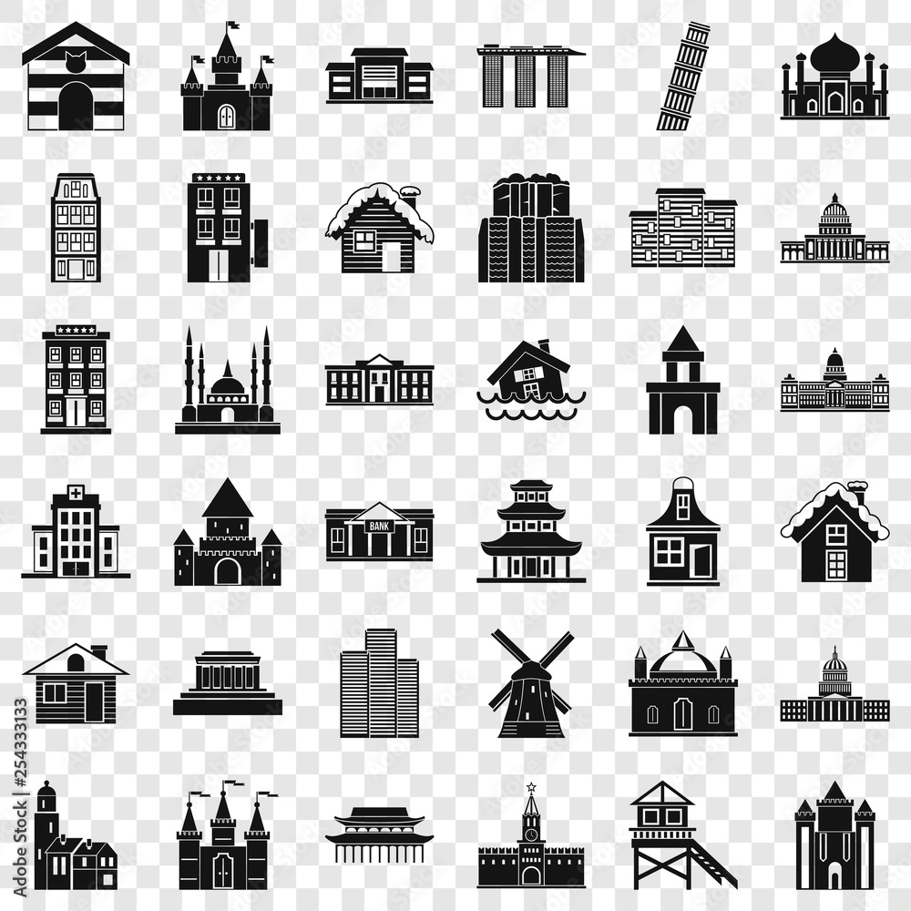 Building icons set. Simple style of 36 building vector icons for web for any design
